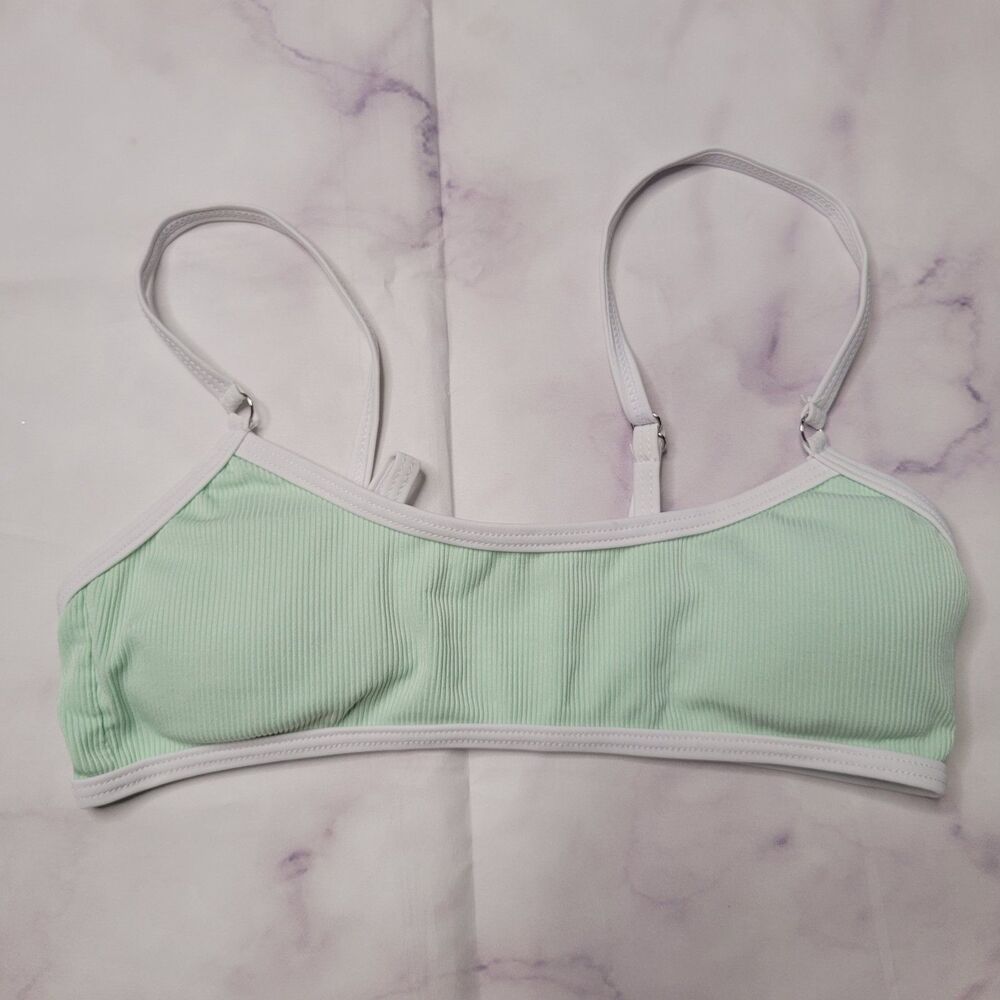 Shein Green White Stripe Bikini Top